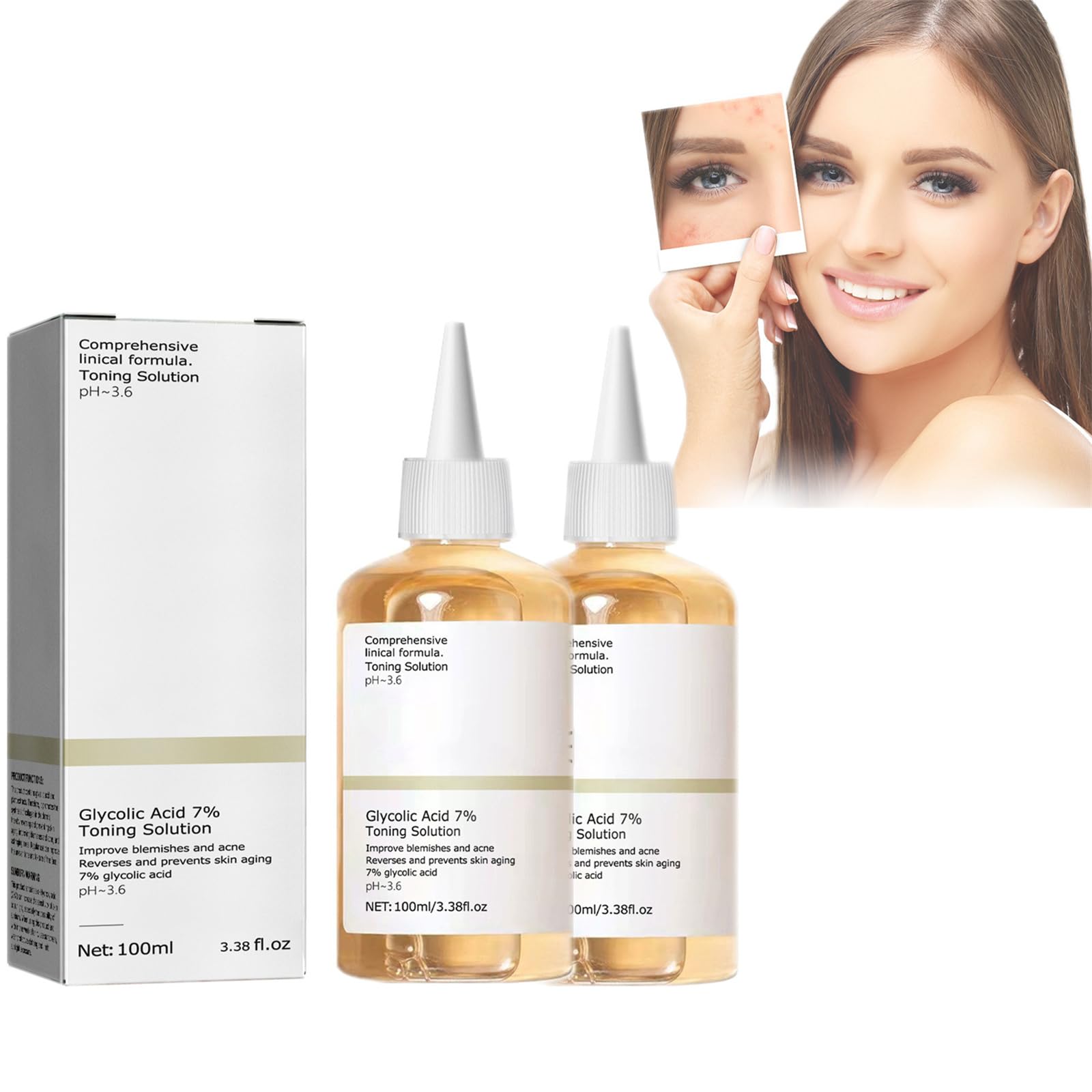 Mikabila Glycolic Acid Toner (01)2pcs Glycolic Acid Toning Resurfacing Solution,Tónico para Rostro,Tónico de ácido Glicólico, Tónico Facial Firmeza Luminosidad Frescor Glacial,