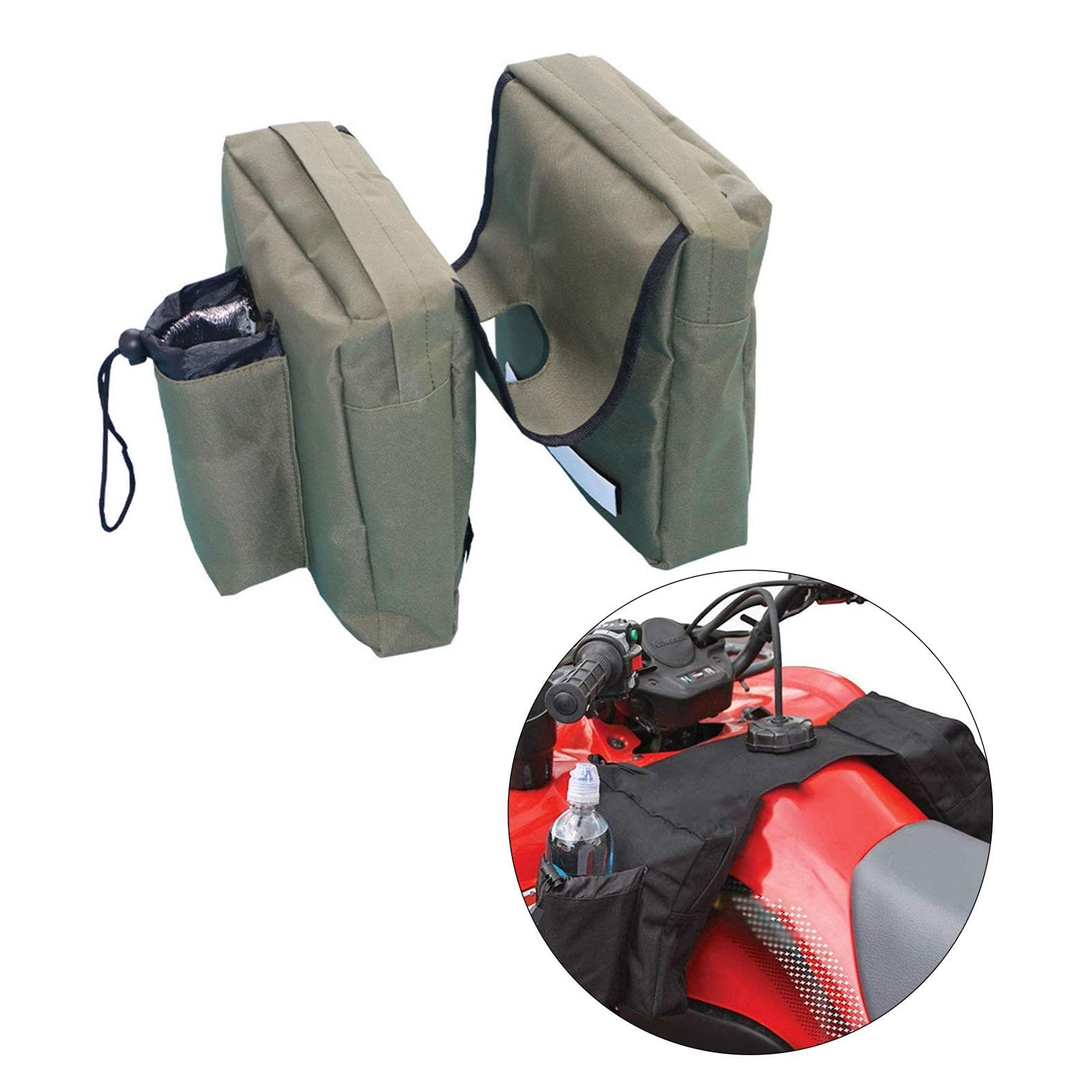 MagiDeal ATV Tank Bag Saddlebag, Easy Installation, Motorcycle Saddle Bag Storage Pocket for UTV Snowmobile, Motorcycle, ATV, Green