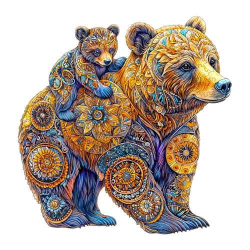 Wooden Puzzles for Adults, Mother Bear Jigsaw Puzzle 8.5x8.3in 100pcs