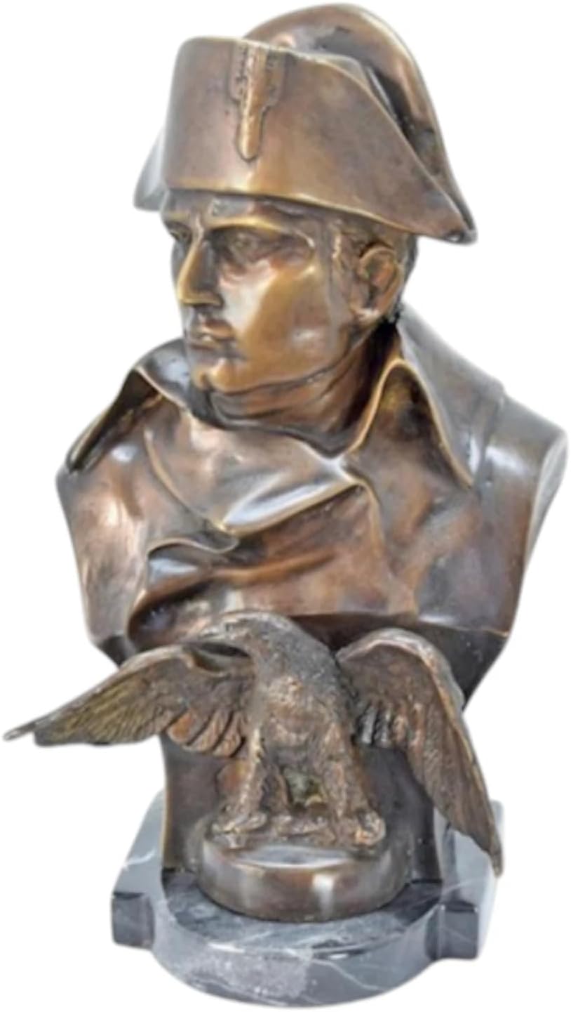 Napoleon Bonaparte Bust Statue, Real Bronze Military General Sculpture on Marble Base, Handmade in Greece, 12.20 in