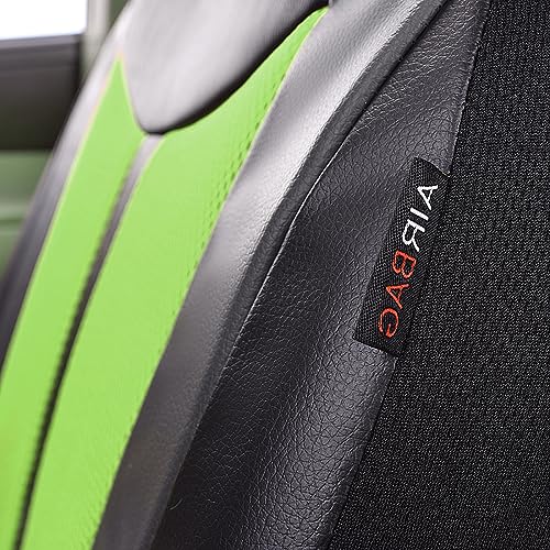 Flying Banner Green PU Leather and Mesh Breathable Universal Fit Front Car Seat Covers with Airbag Compatible - Image 4