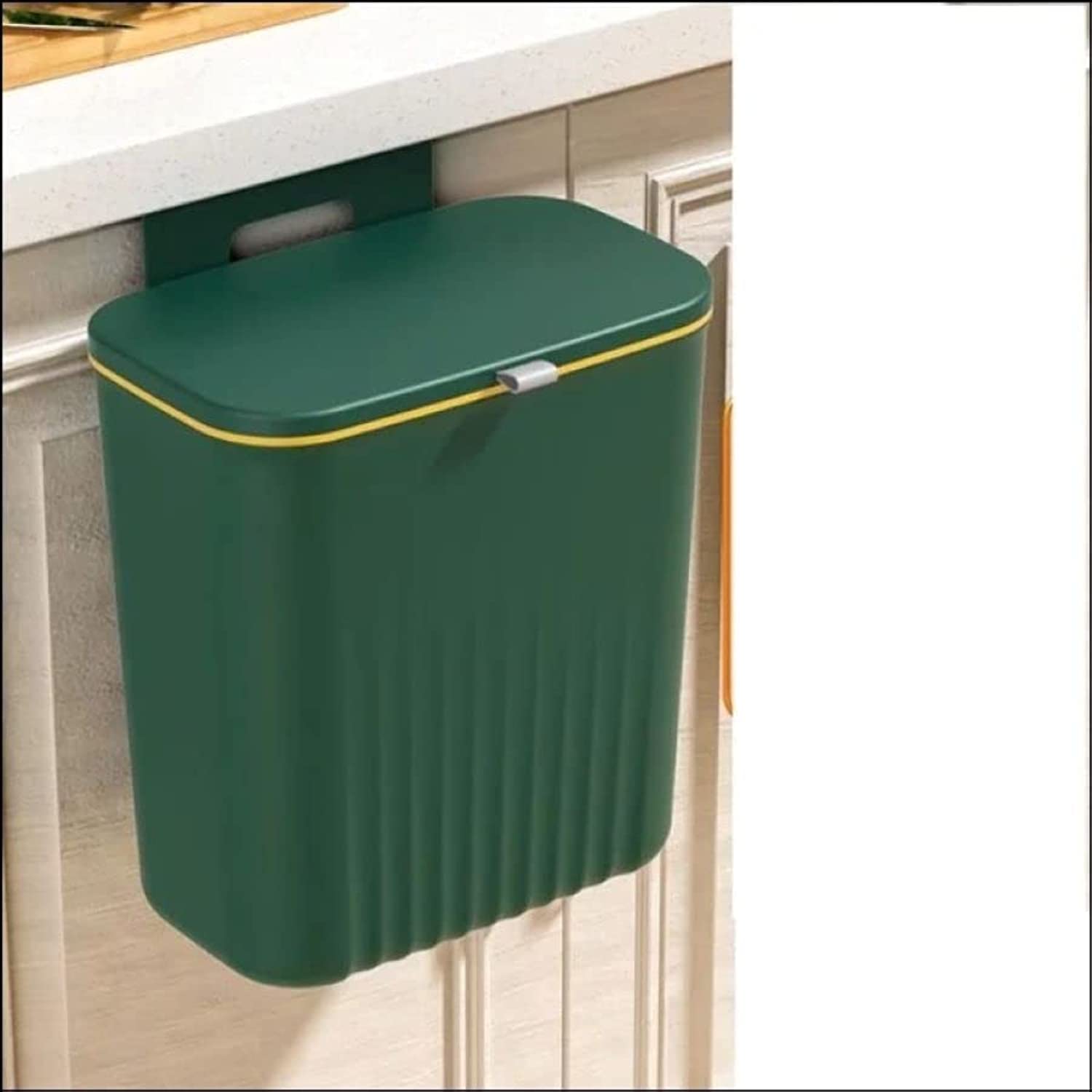HomeGenic 9L Kitchen Compost Bin with Lid, Hanging Trash Can for Kitchen Cabinet Door, Under Sink Dust bin, Garbage Bin for Bathroom, Wall Mounted Trash Bin, Kitchen Counter Waste Bin. (Green)