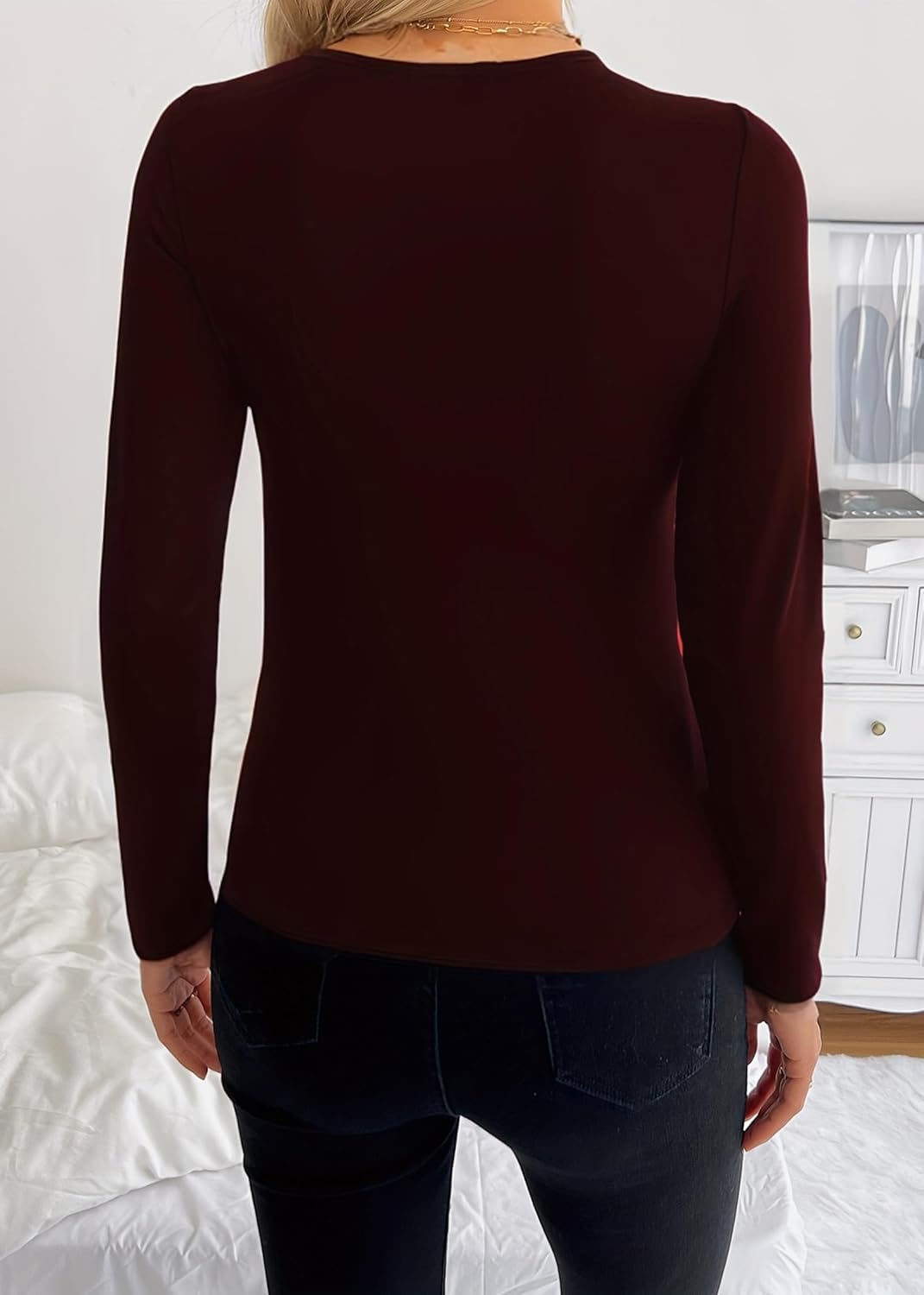 Long Sleeve Cutout Tops for Women Slim Fitted Crisscross V Neck Sexy Fall Going Out T-Shirts - Image 2