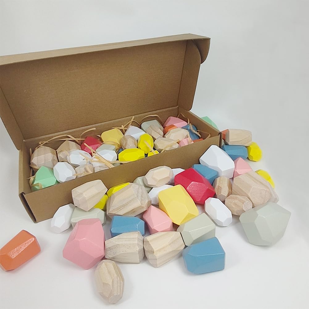 Wooden Stacking Rocks Building Blocks Set, 36 Pcs Montessori Stacking Game Sensory Learning Activities Balancing Stones Birthday Gifts for Playful Moments Easter Basket Stuffers Home Decor