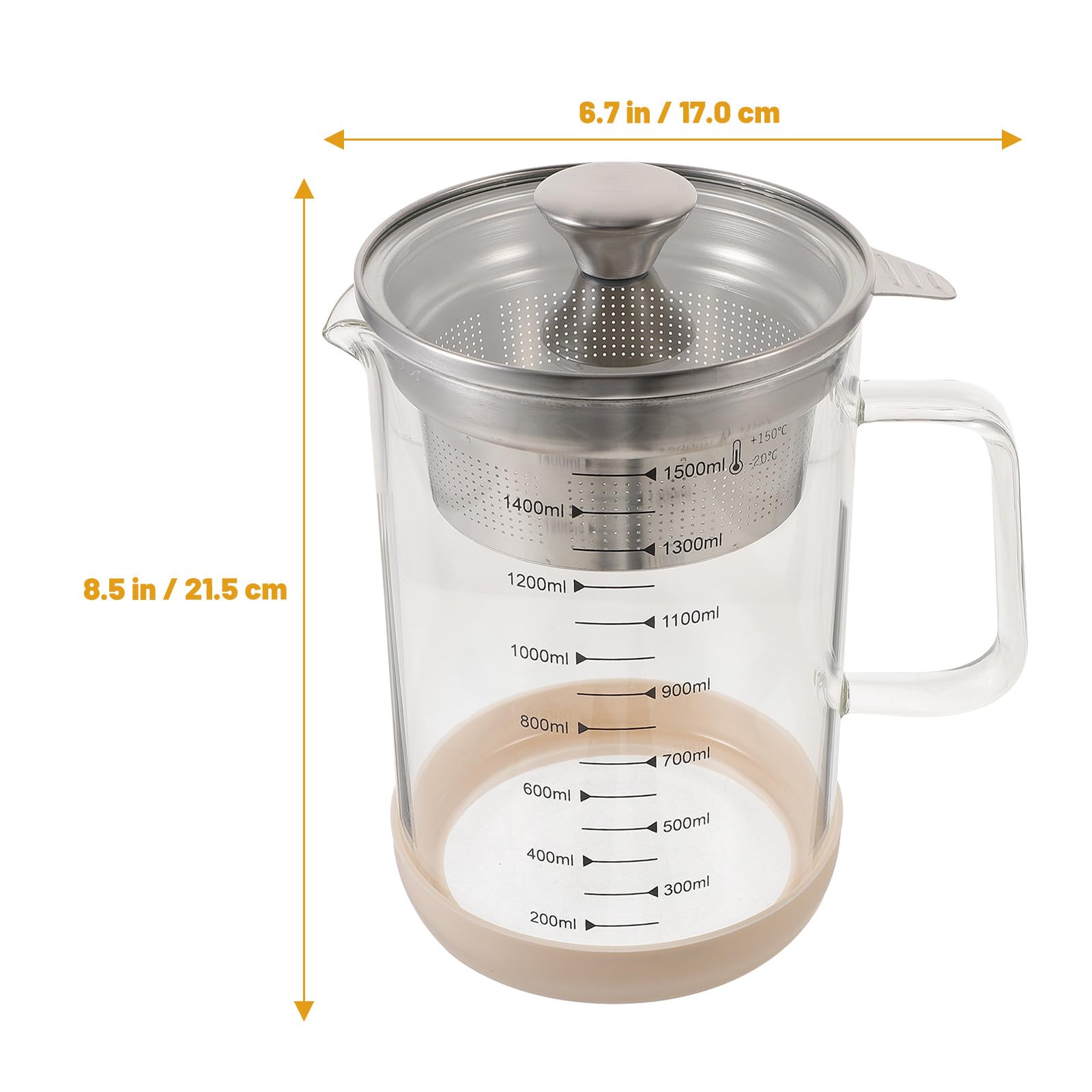 Housoutil Glasfilterkanne 1500 Ml mit Edelstahlfilter für Sojamilch und Saft Hitzebeständiger Haushalts Saftbehälter aus Borosilikatglas Feinmaschiges Sieb für Tee und Kaffee