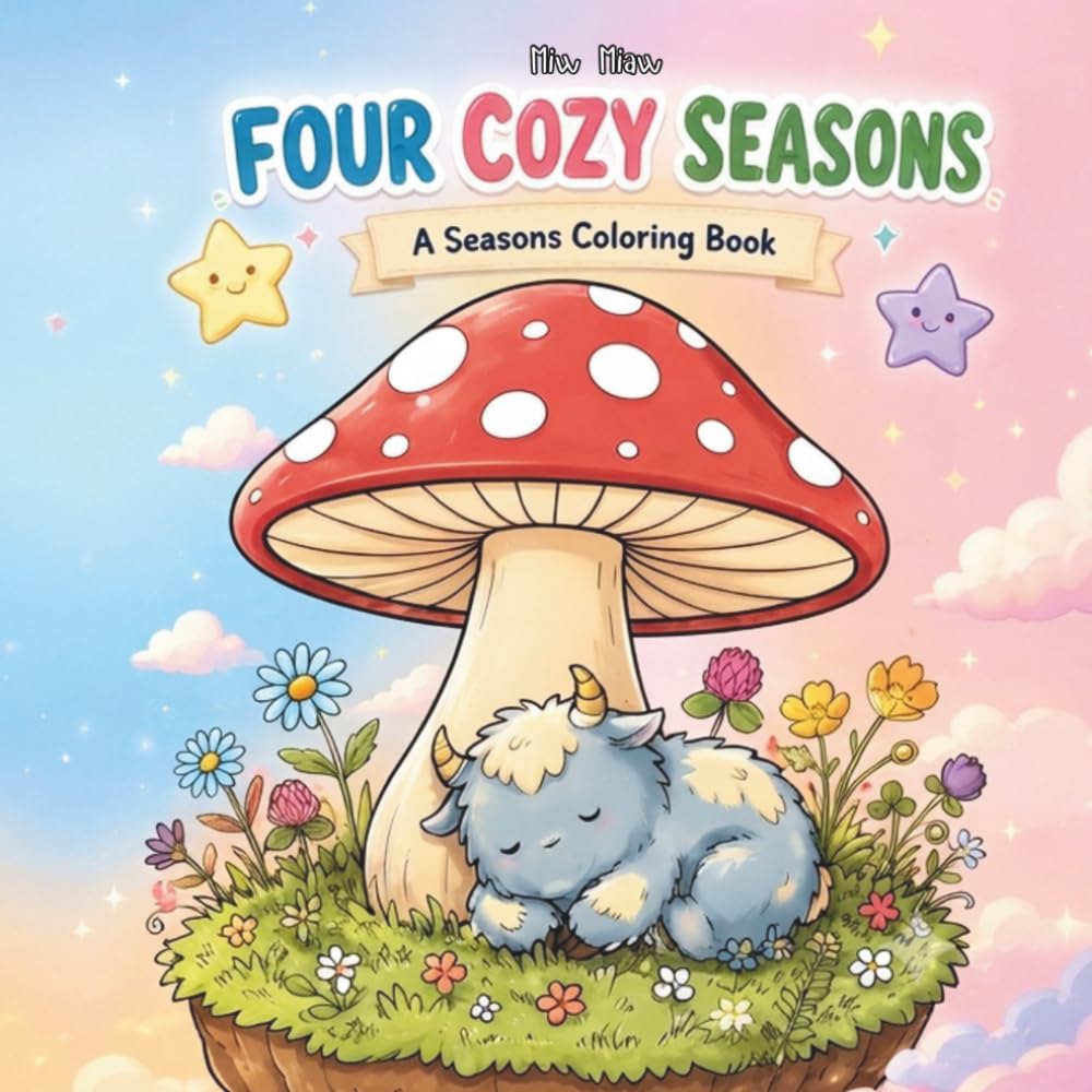 Cozy Seasons: Coloring Book for Adults and Kids Featuring Cute Fluffy Characters and Kawaii Seasonal Scenes for Stress Relief and Relaxation