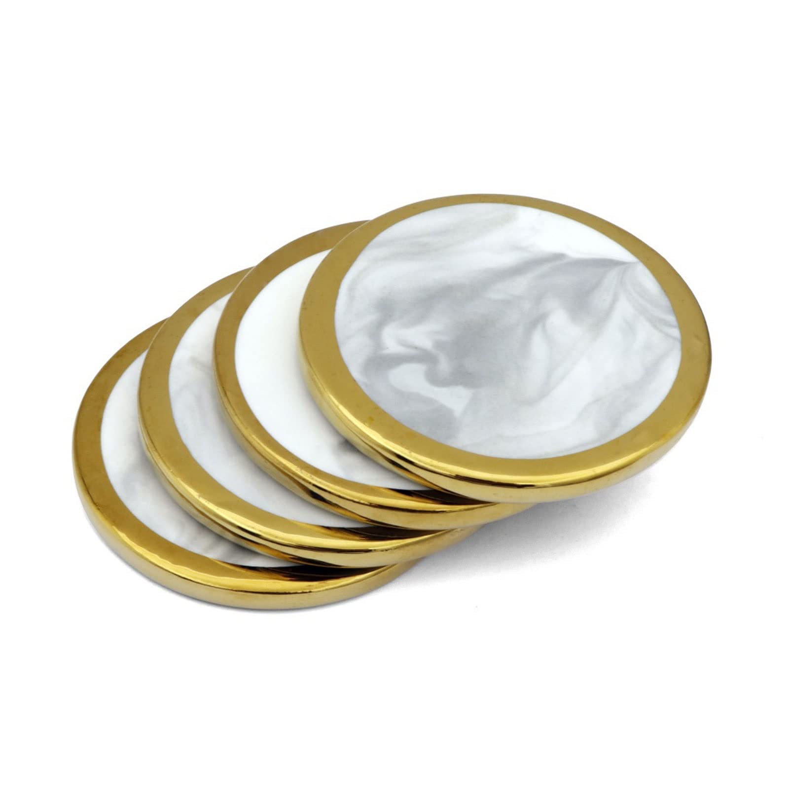 podstawki 4 szt./zestaw luksusowe marmurowe pozłacane ceramiczne podstawki geometryczne porcelanowe mata pod kubek wodoodporna podkładka termoizolacyjna dekoracja stołu (okrągłe białe złoto)