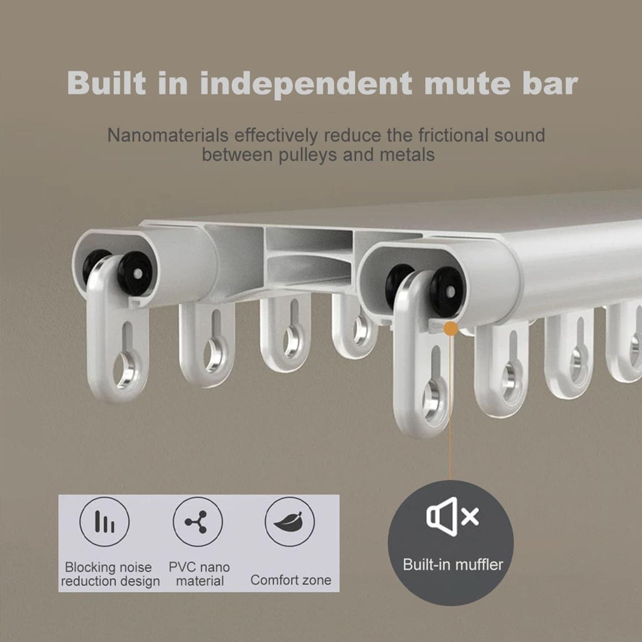 Riel De Cortina De Techo Doble, Riel De Cortina Silencioso Oculto Resistente con Accesorios, Apto para Sala De Estar Y Baño(White,210cm/82.7in)