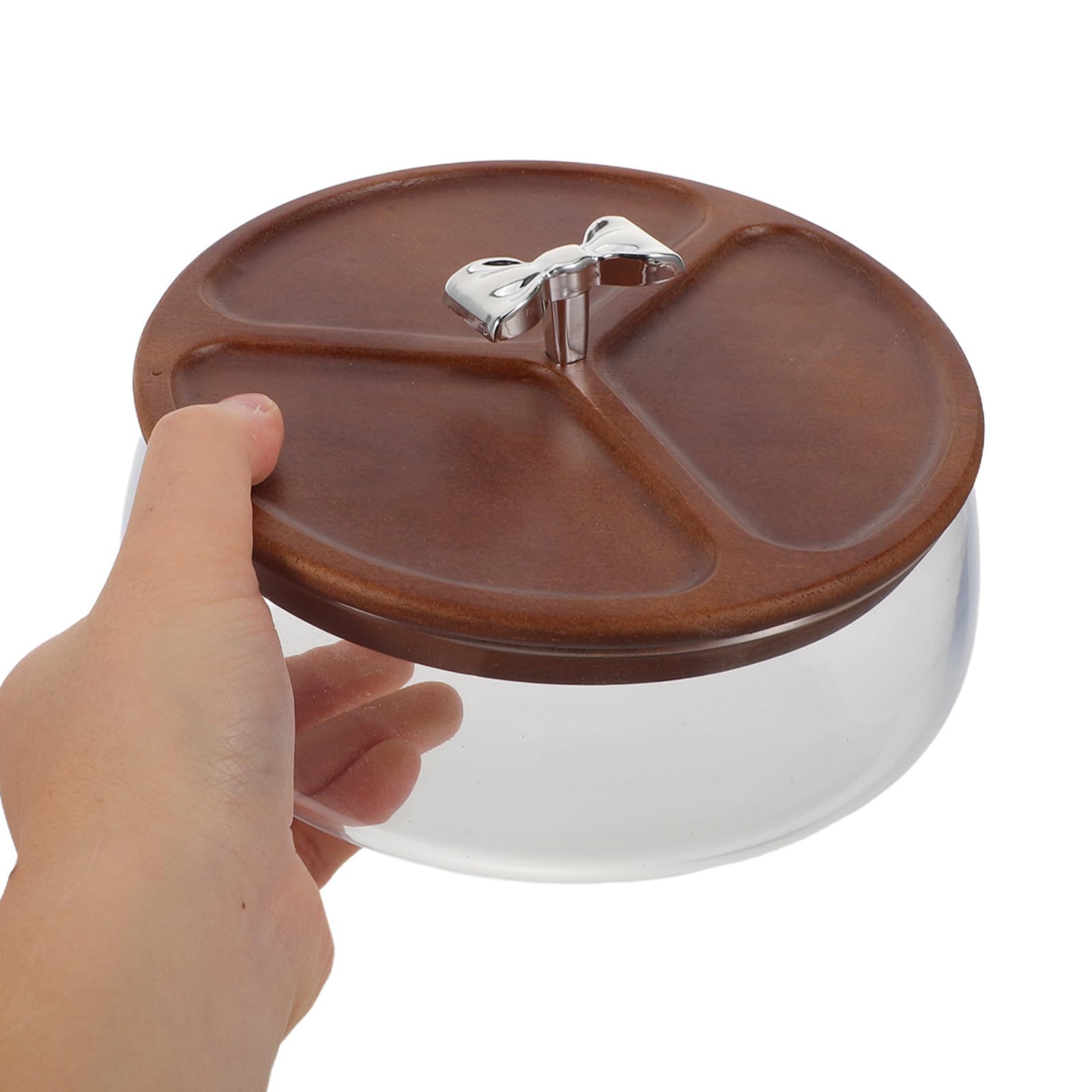 Cuenco de Vidrio para Aperitivos de 1200ml con Tapa de Madera | Cereales y Snacks, Uso en Cocina y Encimera, Diseño Decorativo, Elegante y Moderno