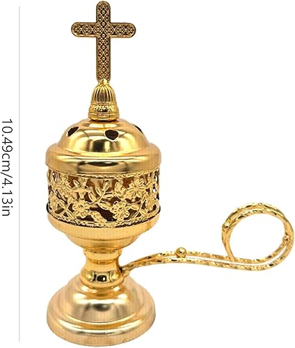 Miniatura 2 de Quemador de incienso de metal, incienso ardiente con cruz de metal, quemador de incienso de metal pequeño para el hogar, quemador de incienso de