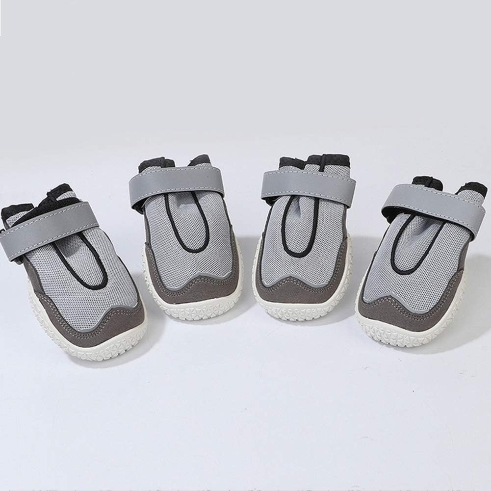 Breathable Dog Boots Mesh Dog Shoes with Reflective and Adjustable Straps Anti-Slip Sole Paw Protectors for Medium to Large Dogs (Gray 3)