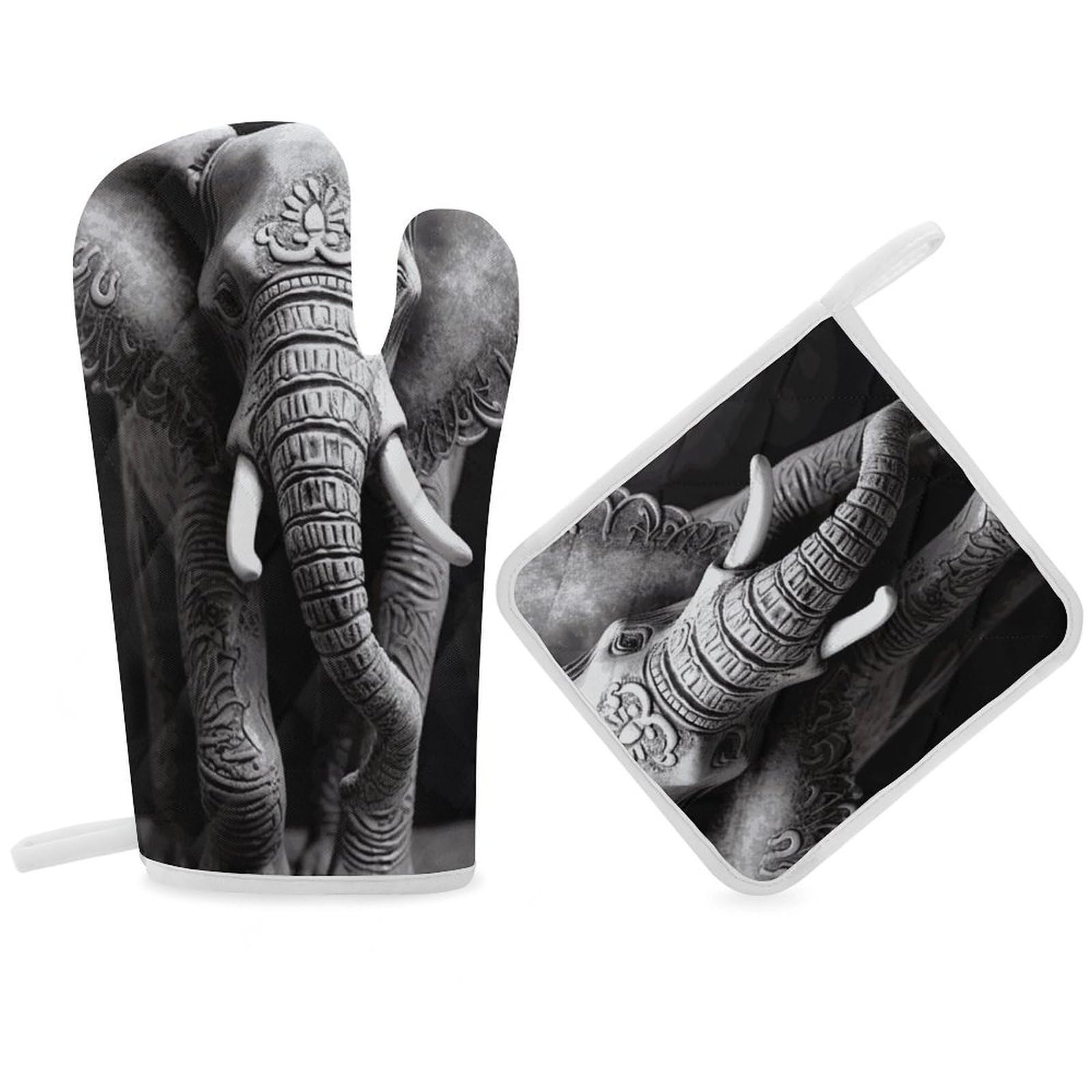 Gray Elephant Oven Mitt Thick Substantial Heat Insulation Gloves Soft Skin-Friendly Temperature Resistant Oven Mitts for Cooking Lover Cooks