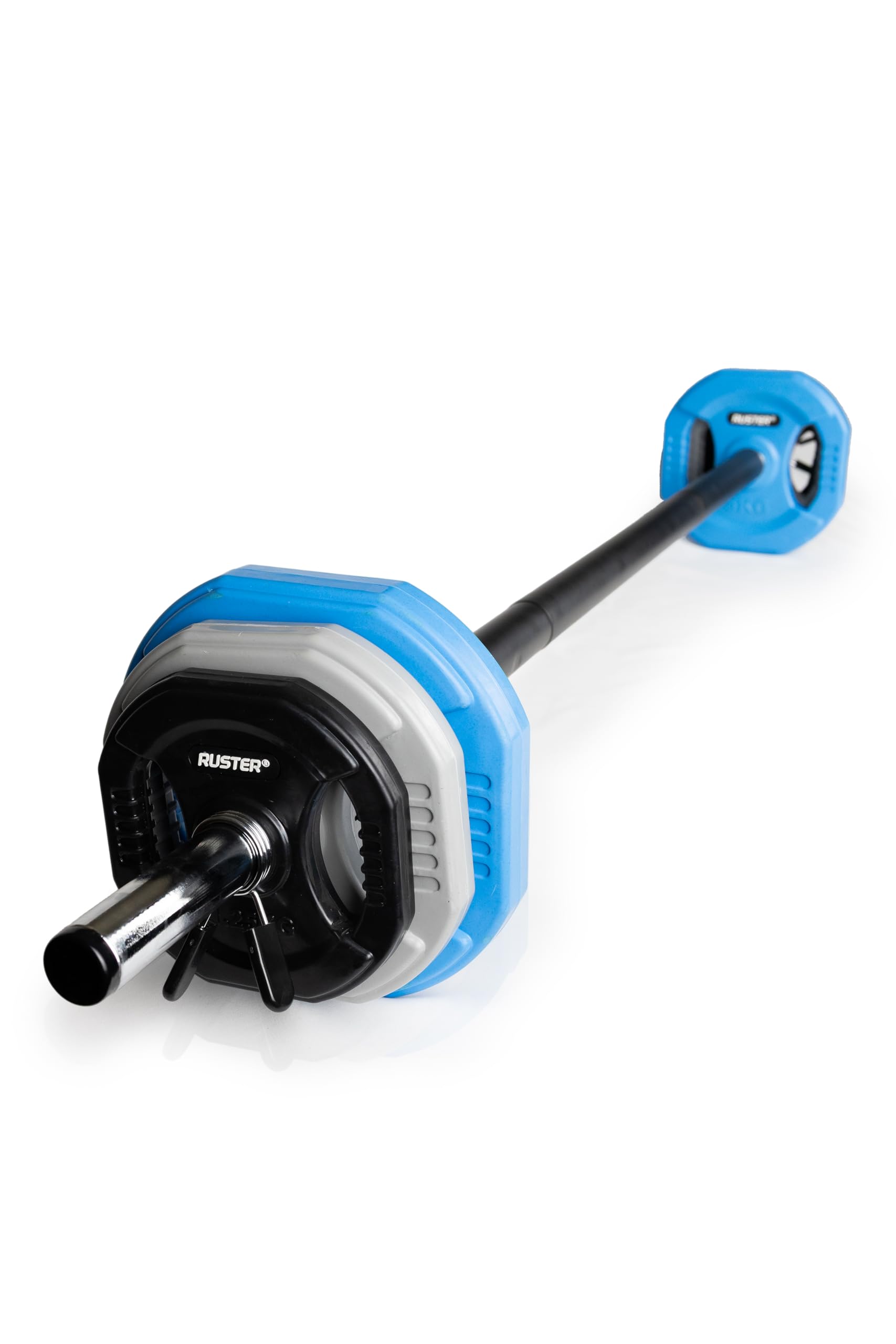 RUSTER Set Pump HE - Barra Pesas Ajustables para Body Pump con Discos de Goma 20kg - Set Completo con Barra 140cm y 6 Pesas de 1,25kg a 5kg - Ideal para Entrenamiento de fuerza y Rehabilitación