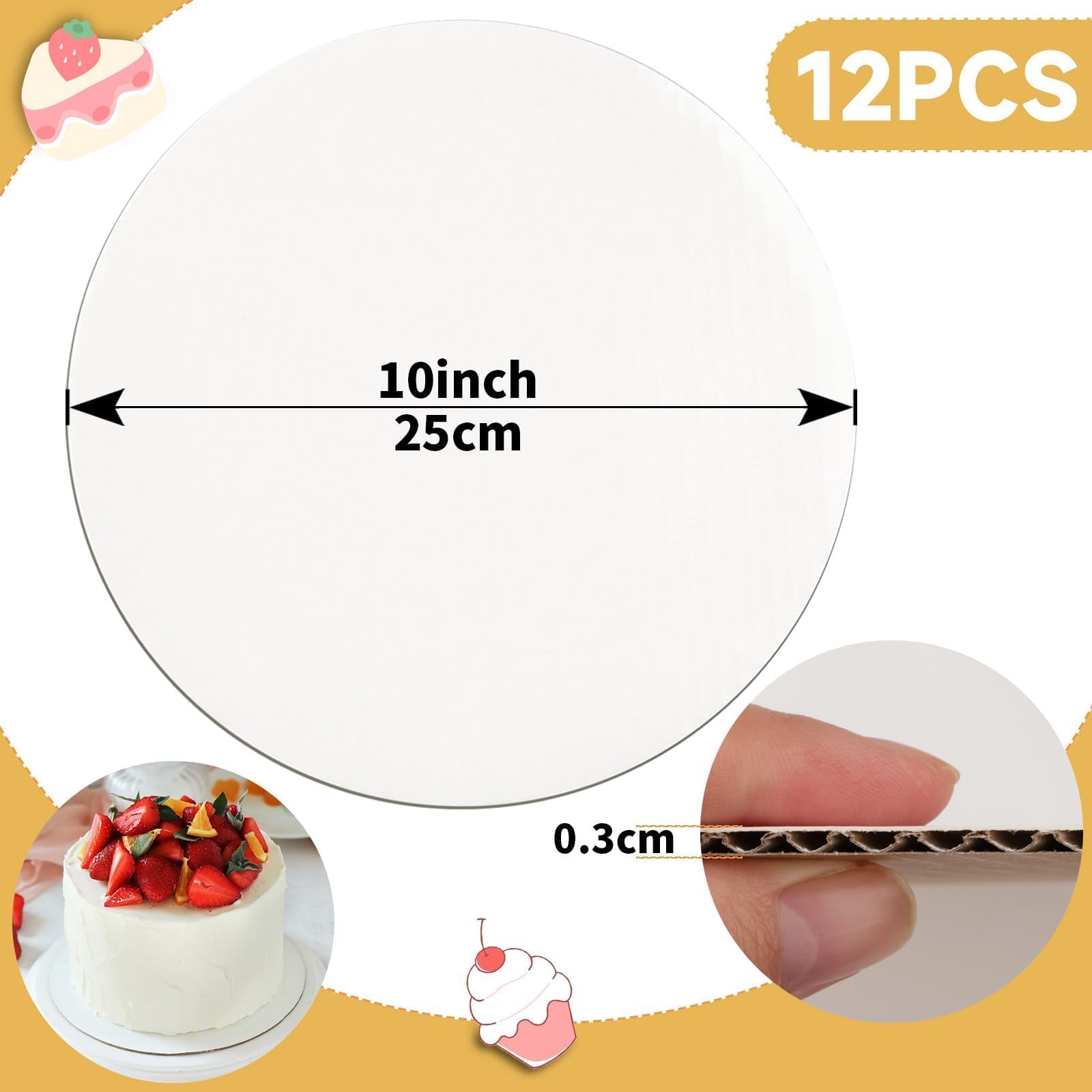 Cake Board 25 cm rond taartonderlegger Cakeboard 13 mm x 25 cm 2-delig herbruikbare taartonderleggers voor transport van taarten en cakes