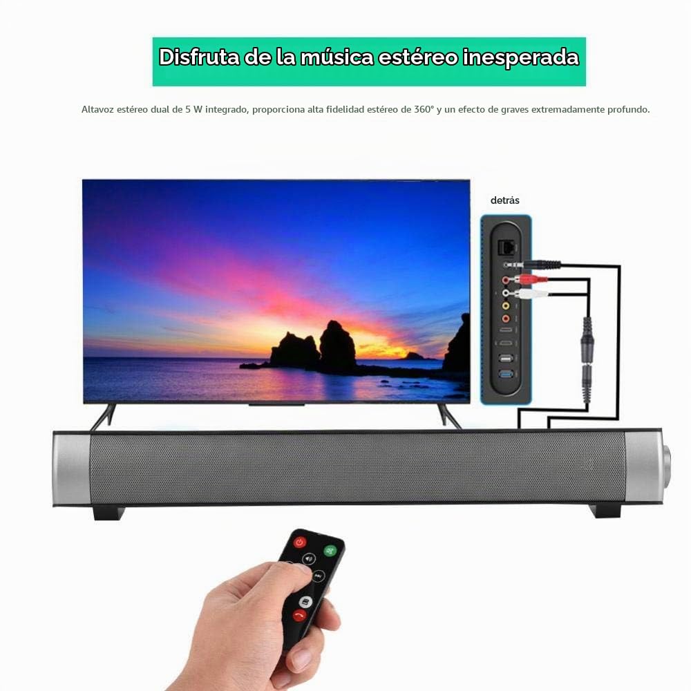 Altavoz de Barra de Sonido Bluetooth, Nuevo Altavoz de Sonido Estéreo Bluetooth S08 con Control Remoto, Reproductor de Audio de Subwoofer Estéreo Inalámbrico para TV en el Hogar/PC/Computadora Portáti