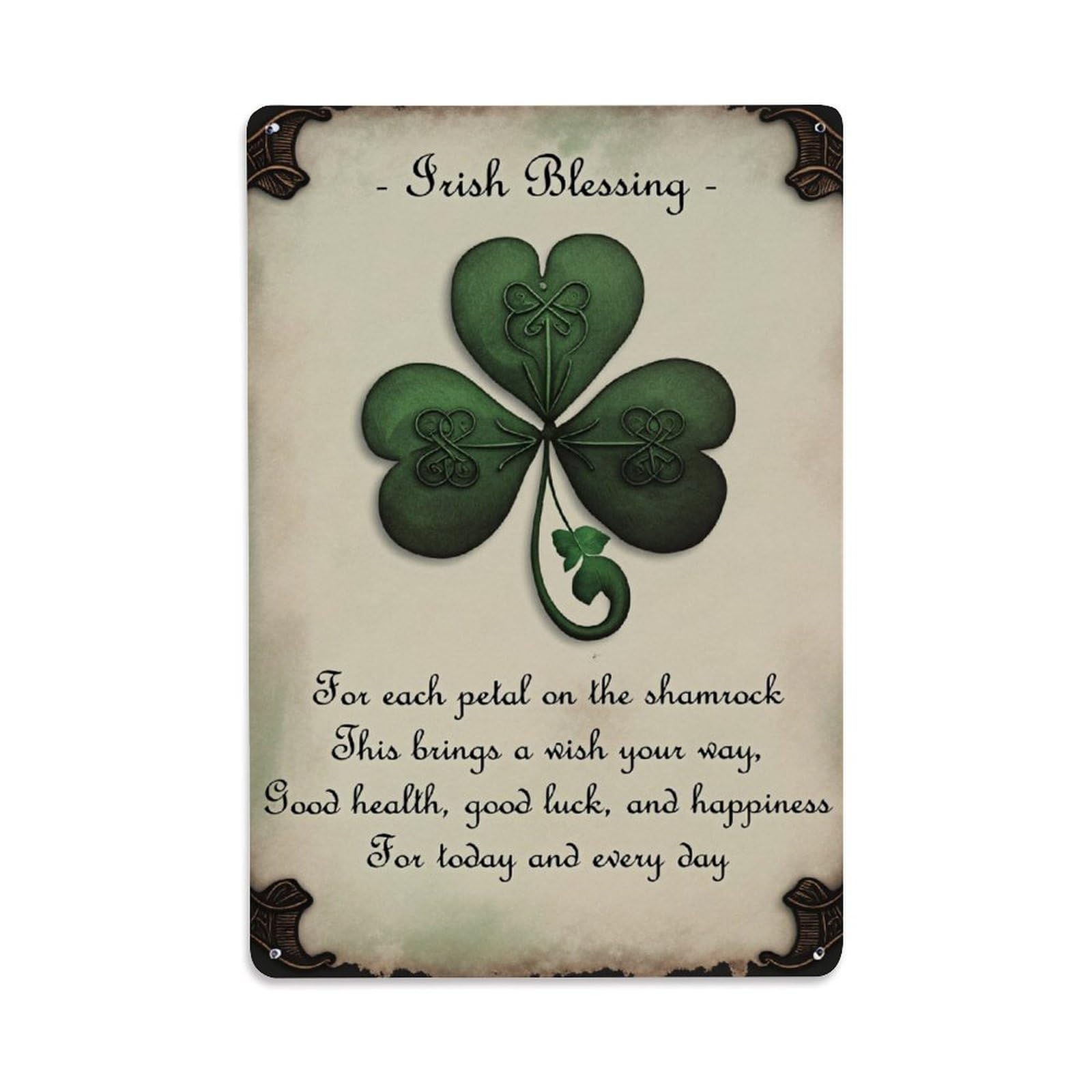 Enderetf Vintage Irish Blessing Shamrock Pattern Print Tin Sign Metal Poster, Home Bar Garage Man Cave Cafe Indoor & Outdoor Wall Decoration 8X12inches