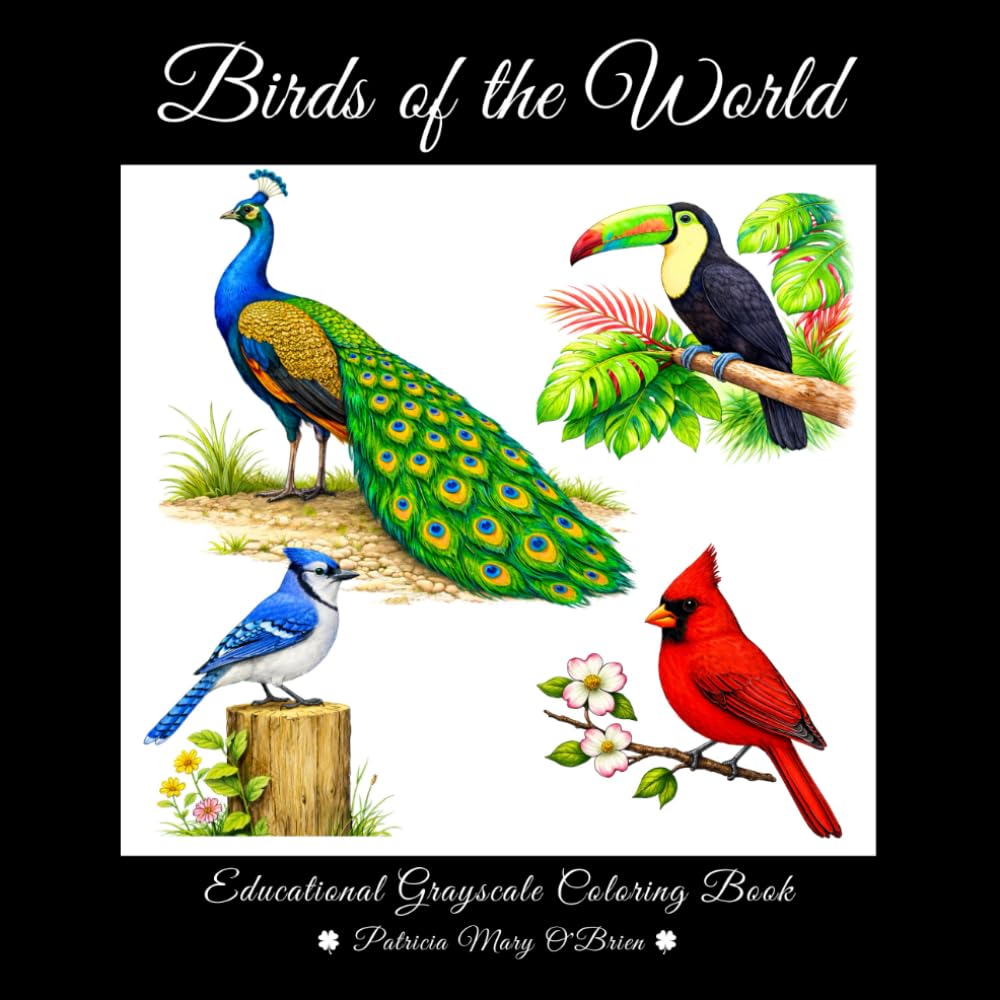 Birds of the World Grayscale Coloring Book: An Educational Grayscale Coloring Book with Relaxing Wildlife Illustration for Nature Lovers