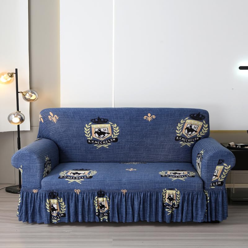 Stretch Sofa Covers with Skirt - Modern Floral Pattern Elastic Bottom Couch Cover Non-Slip Fabric Sofa Armchair Slipcovers Dust-Proof Furniture Protector for 1-4 Seat Dog Pet (S(90-140CM),#2)