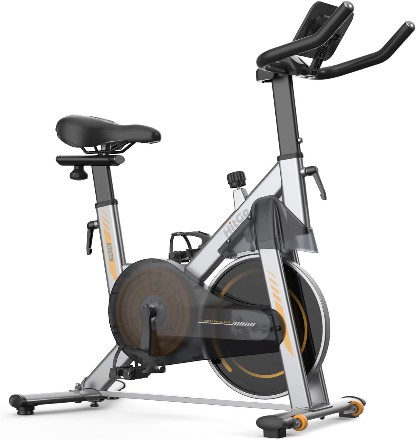 cyclette stazionarie con resistenza magnetica e volano in ghisa da 3 kg, ciclo indoor silenzioso per allenamento cardio a casa, spin bike connesso, max 265 libbre, argento