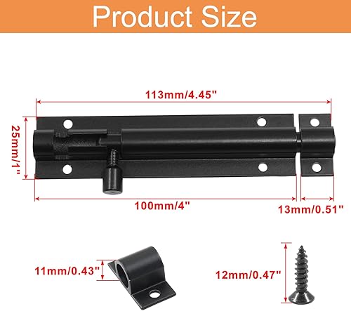 Miniatura 2 de Piutouyar 2 pestillos de cerrojo de barril de 4 pulgadas, pestillo de puerta corredera de alta resistencia, de aleación de aluminio, mini cerrojo