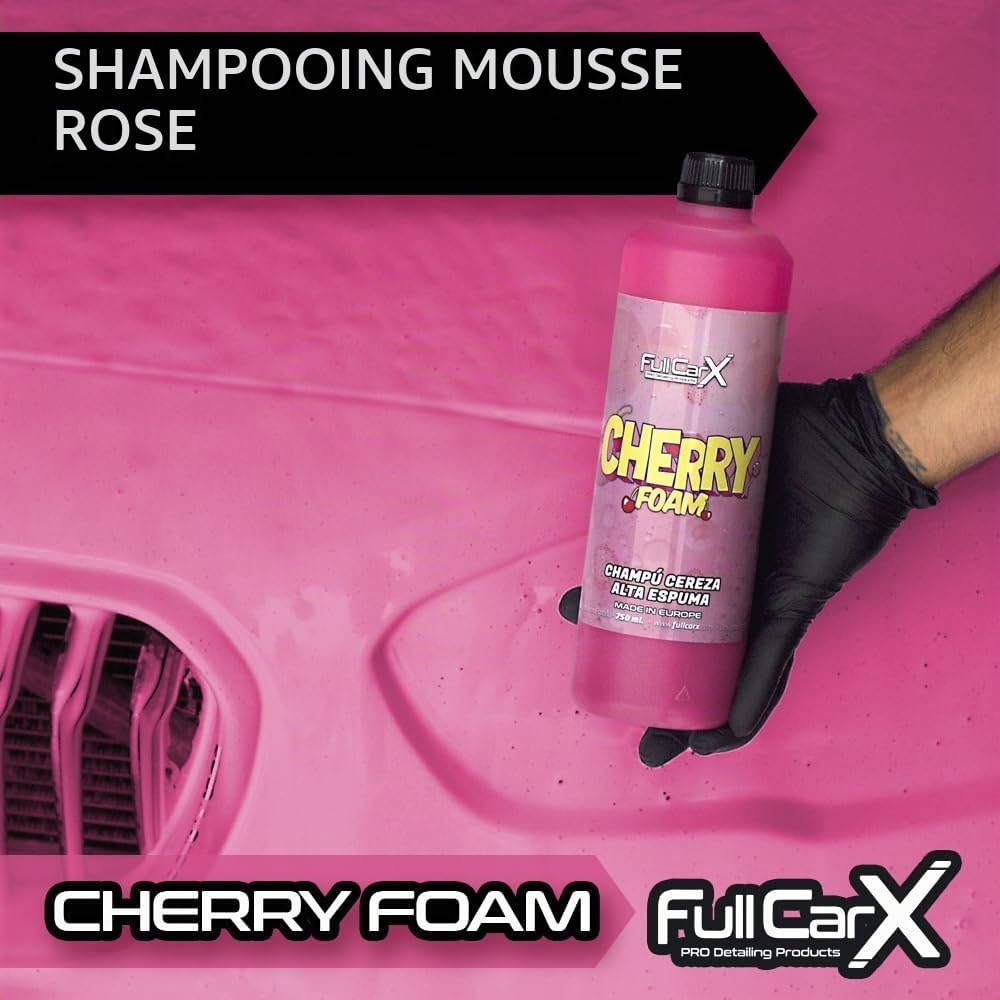 FULLCARX Cherry Foam 5 Litres Shampoing Rose Mousse Active Voiture, Haute Concentration, Encapsule Saleté, Pouvoir Moussant Élevé Snow, Savon Nettoyant Lavage Produit Nettoyage Detailing Professionnel