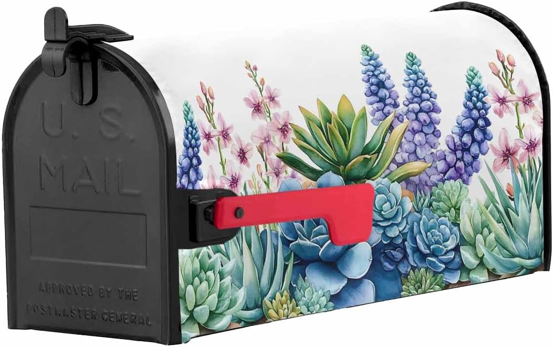 Summer Succulents Mailbox Covers Magnetic Standard Size, Spring Floral Watercolor Decorative Post Letter Numbers Box Wrap Decoration Covers Large Accessories for Garden Yard Outdoor Décor