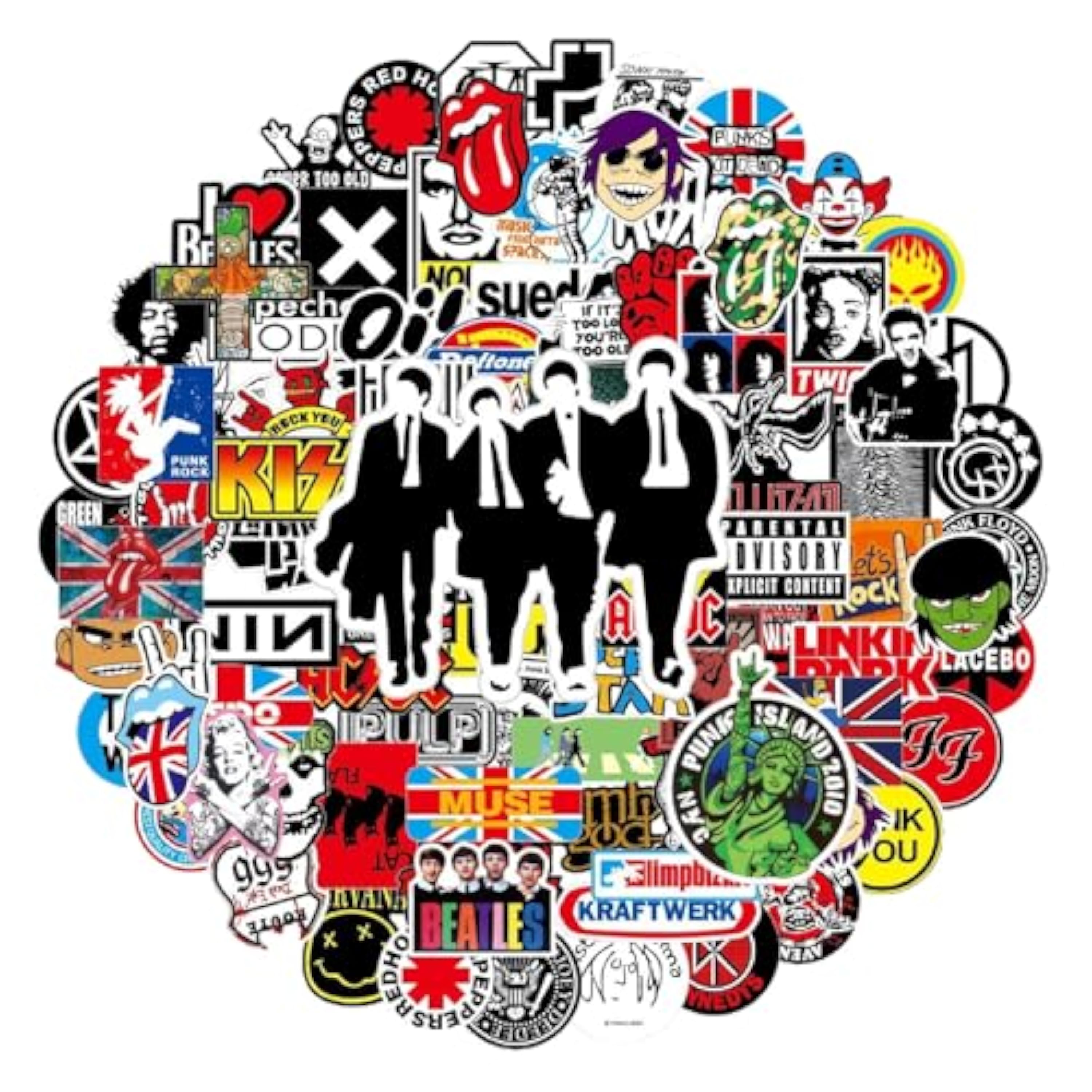 100 Pegatinas de Rock Tema de Banda Punk Resistente al Agua Resistente a los Rayos UV Material PVC DIY Genial Regalo Decorativo Pegatinas Stickers
