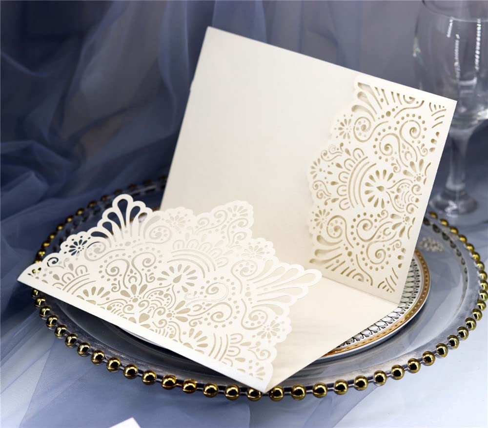 Lot de 25 cartes d'invitation de mariage découpées au laser avec enveloppes en papier vierges pour fête prénuptiale, fiançailles et anniversaire