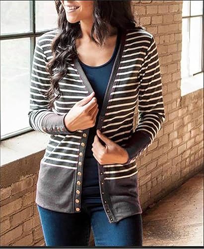 Women’s Striped Open Front Cardigan – Long Sleeve Lightweight Knit