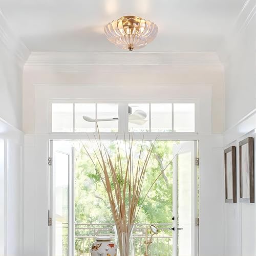 Miniatura 8 de Lámpara de Techo Semiempotrada, Luminarias de Techo Cercanas al Techo de Cristal Transparente Festoneado con 2 Luces, Luminarias Vintage Doradas