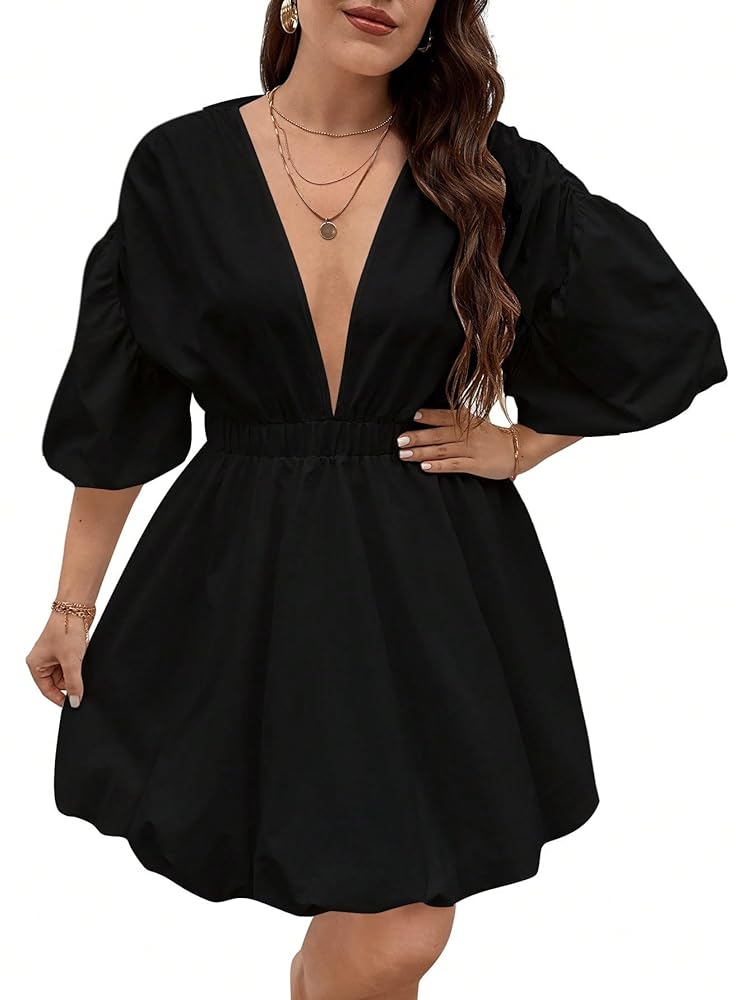 Amazon.com: WDIRARA Women's Plus Size Deep V Neck Puff