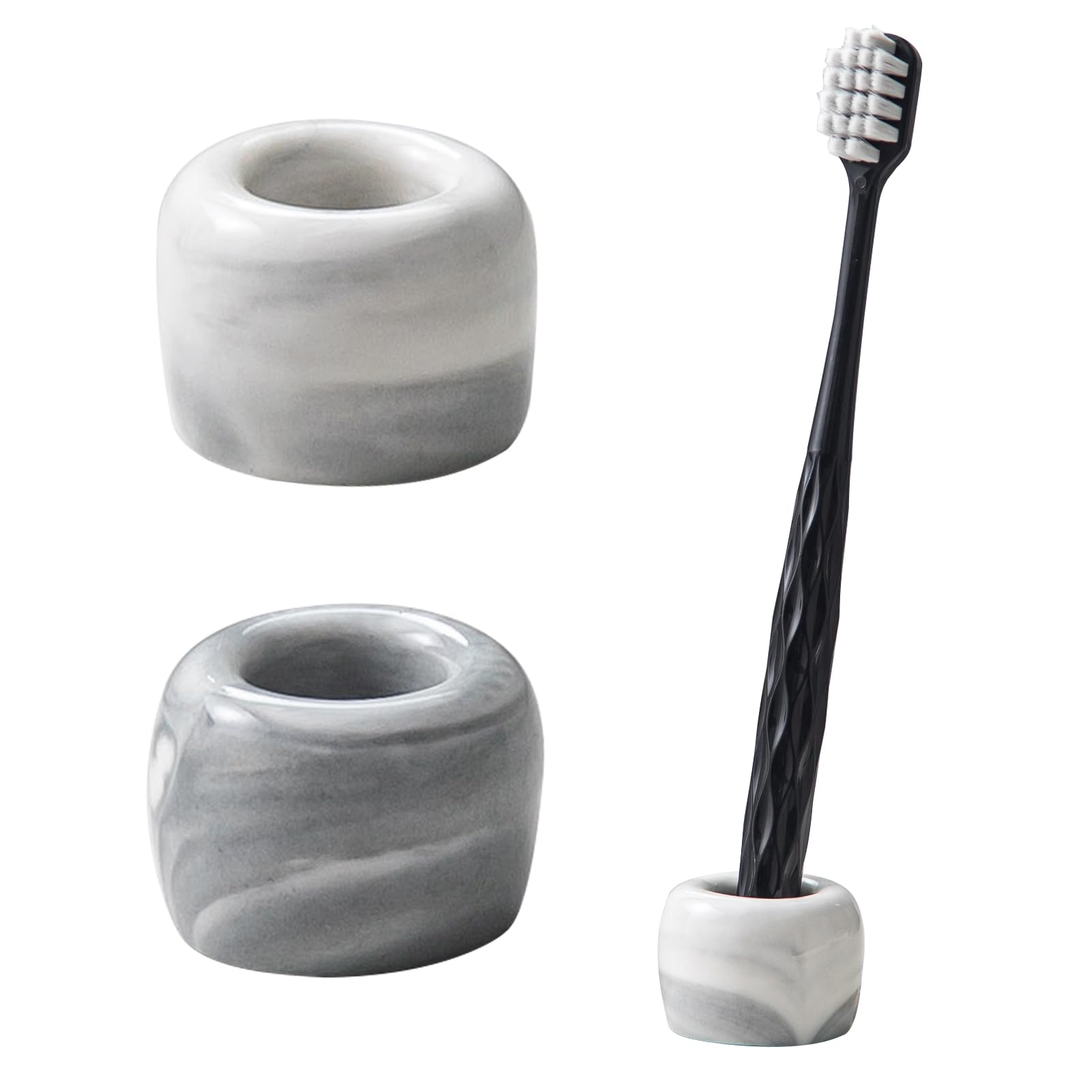 Yundu Mini Ceramics Toothbrush Holders Stand for Bathroom Vanity Countertops,Creative Marble Ceramics Toothbrush Holders Set of 2