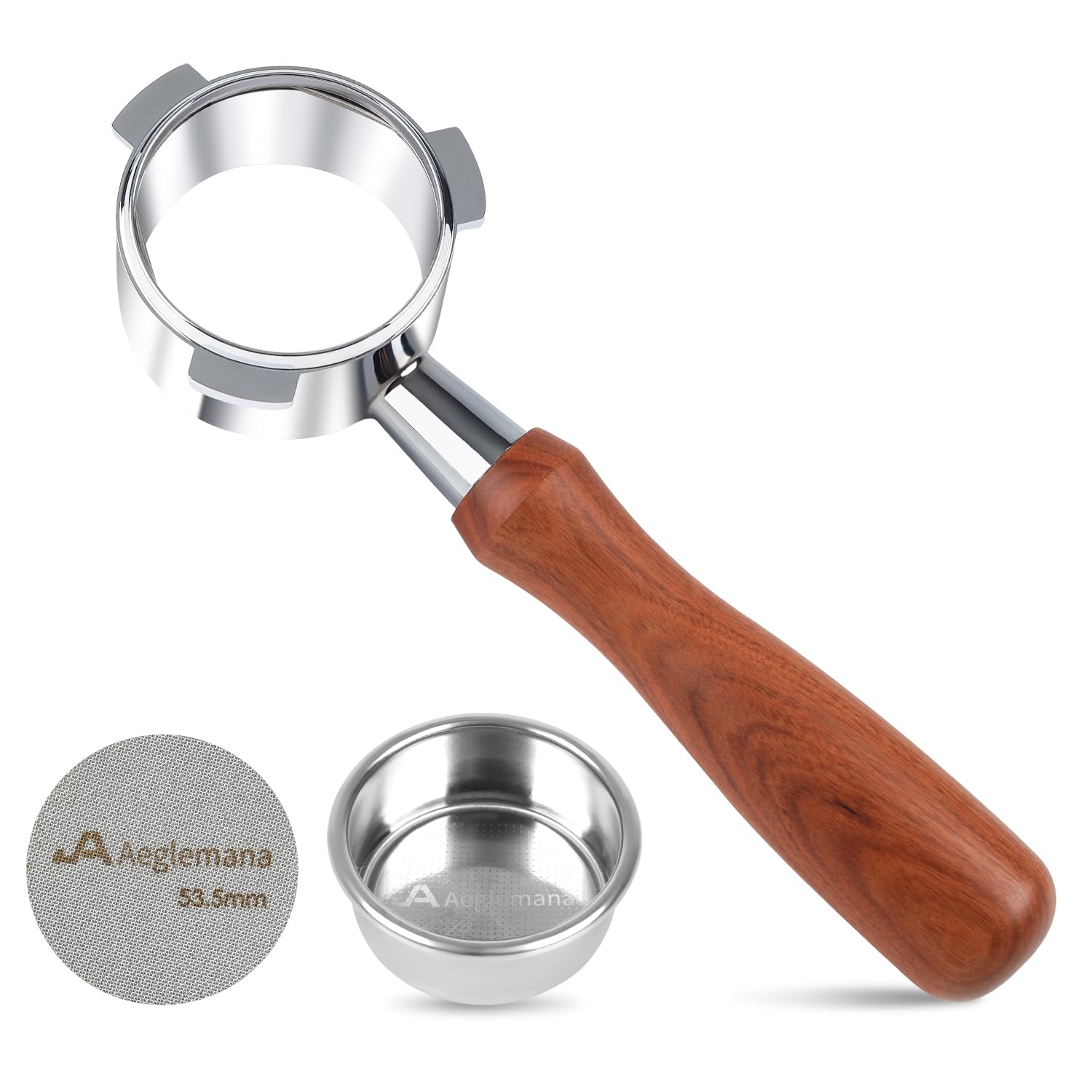 54mm Bottomless Portafilter with Stainless Steel Filter Holder & Basket - 3-Ear Espresso Filter for Breville Barista Express (BES870/878/875/840/Duo-Temp Pro) - Durable Solid Wood Handle –by Aeglemana