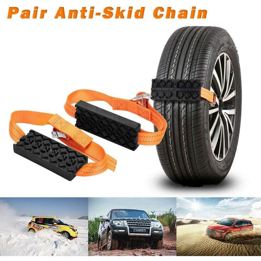 Riloer Lot de 2 chaînes antidérapantes pour voiture, dispositif de traction de pneu pour neige, boue, sable, SUV, chaînes à neige en caoutchouc et nylon Orange