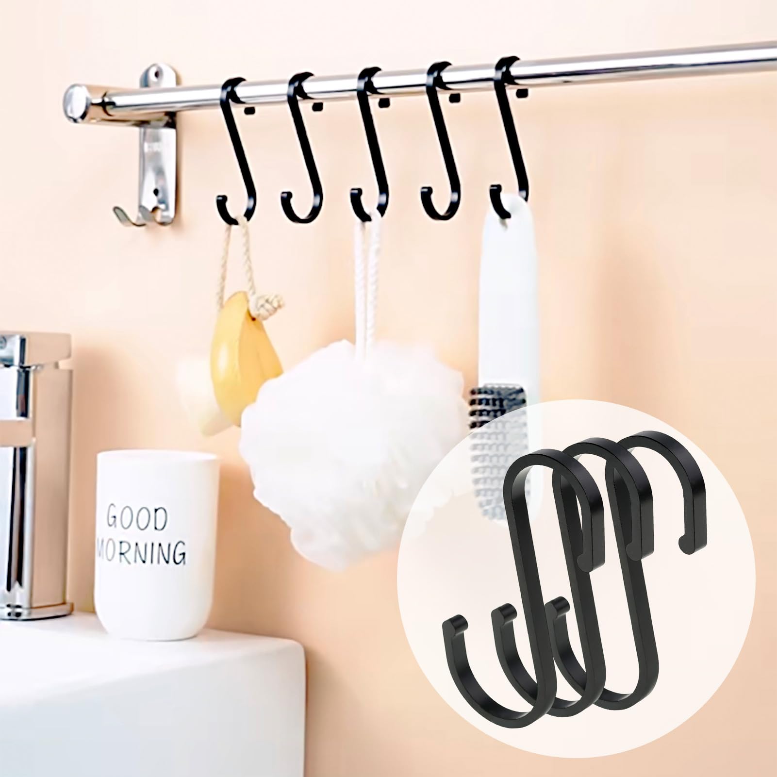 LWMLWM Gancio S [10 pezzi], gancio a S in alluminio, diametro a forma di S, per cucina, guardaroba, piccolo ufficio, cucina, bagno, camera da letto, risparmiare molto spazio (nero