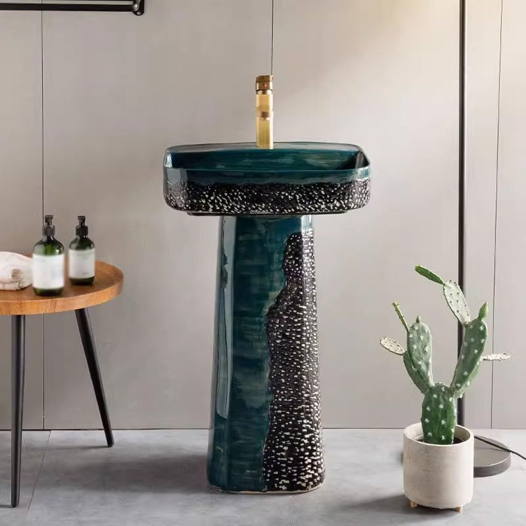 Bathroom Countertop Vessel Sink Courtyard Retro Vertical Basin Home Bathroom Ceramic Wash Balcony Pedestal Sink Vanity