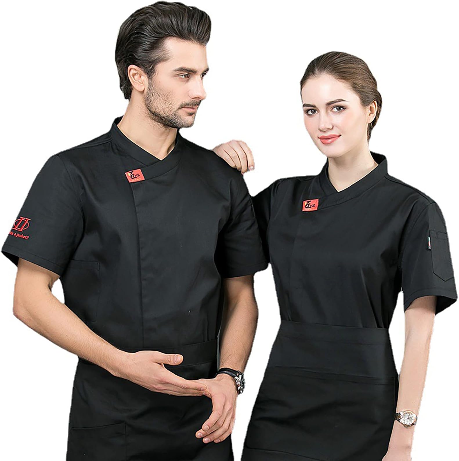 KDOQShort Sleeve Chef Jacket Uniform Unisex Kitchen Breathable Mesh Chef Coat with Pen/Chest Pocket Large Chef Coat for Men and Women Cook Coat for Hotel Restaurant Canteen,Black,XL