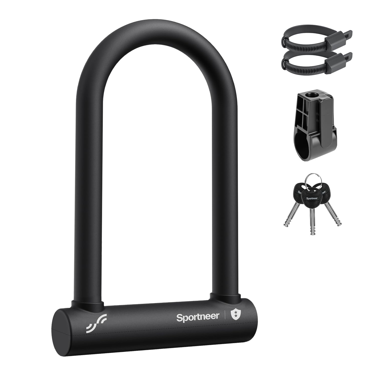 Sportneer Bike Lock, 16mm Heavy Duty Bicycle Lock with Key, High Security Anti Theft U Lock with Mounting Bracket for Bike, Scooter, Door, Size 9.25" x 5.31", 2.49lb