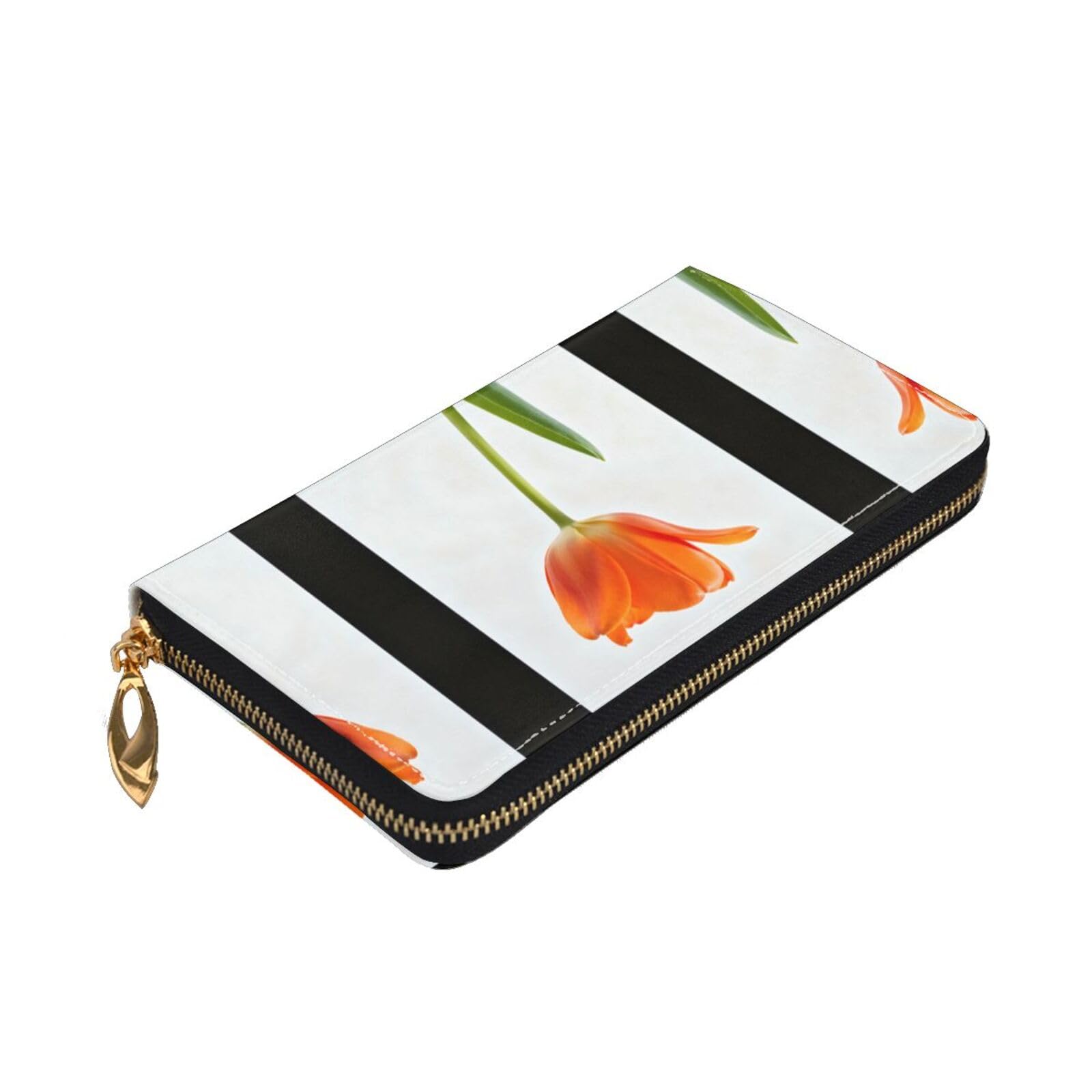 Cartera larga y grande de piel con cremallera, diseño de perlas