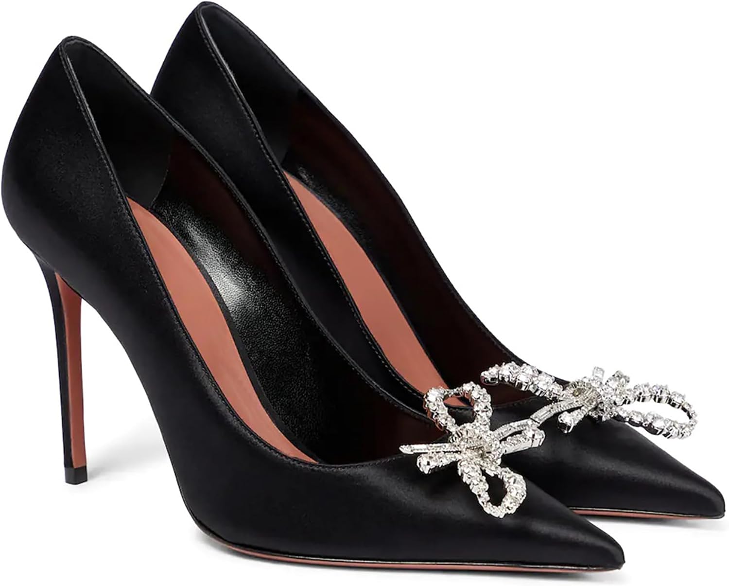 Womens Rhinestone Bow Heels Pumps, Closed Pointed Toe Dress High Heels Shoes, Comfortable Stiletto Heel Evening Party Wedding Office Pumps Shoes