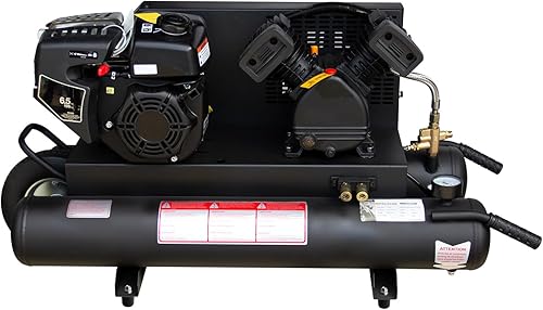 HPDAVV Compresor de aire portátil de pistón impulsado por gas de 65 caballos de fuerza una etapa tanque doble de 95 galones - 116 cfm  Max 125 psi -