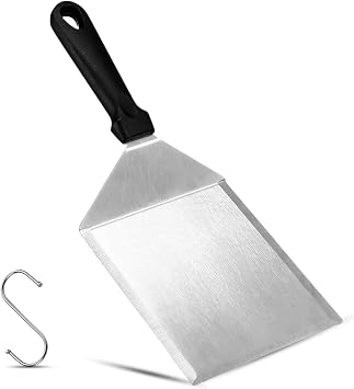 Griddle Spatula - Stainless Steel Large Metal Burger Turner for Grilling BBQ - Heavy Duty 12 Inch Long With S Hook - Dishwasher Safe