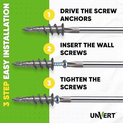 Miniatura 2 de #8 Kit de anclajes y tornillos para paneles de yeso, anclajes de pared de zinc para paneles de yeso resistentes, con tornillos de anclaje