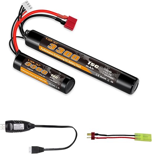 Batería de Airsoft de 3300 mAh de 11.1 V Nunchuck con enchufe en T estilo Dean y mini cable Tamiya 3S recargable, forma de mariposa, apta para aeG