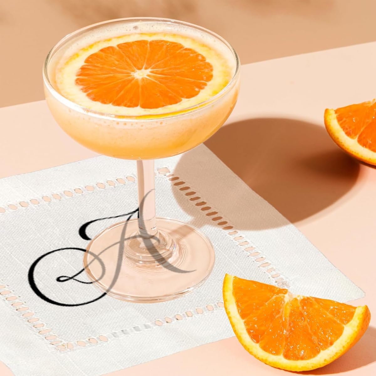 Jolitee Decorative Hemstitch Cocktail Napkins with Printed Initials A – 6"x6" Linen-Like Washable Fabric – Handmade Cloth Napkins for Entertaining, Parties, and Everyday Use