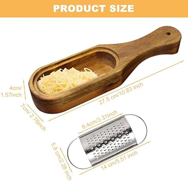 Cheese Grater With Container Stainless Steel Cheese Shredder With Wooden Handle Shredder Zester Grater Box Kitchen Handheld Cheese Spoon Grater for Cheese,Lemon,Chocolate