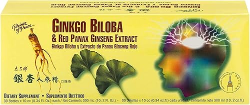 Prince Of Peace Extracto de ginkgo biloba y panax rojo de ginseng, 30 botellas de 0.34 onzas