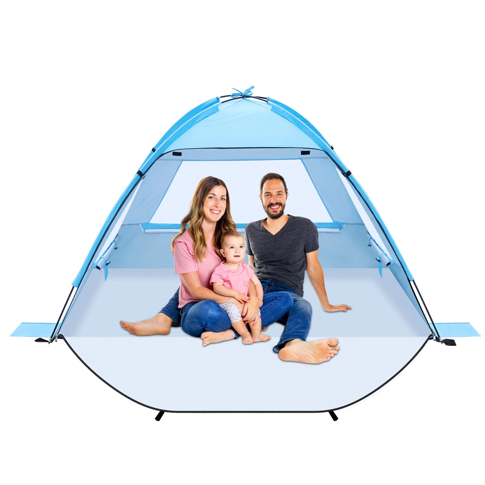 Strandmuschel Tragbarer Tenda da spiaggia portatile anti-UV 50+ per bambini e adulti - Riparo da spiaggia antivento (Blu, 2 persone)
