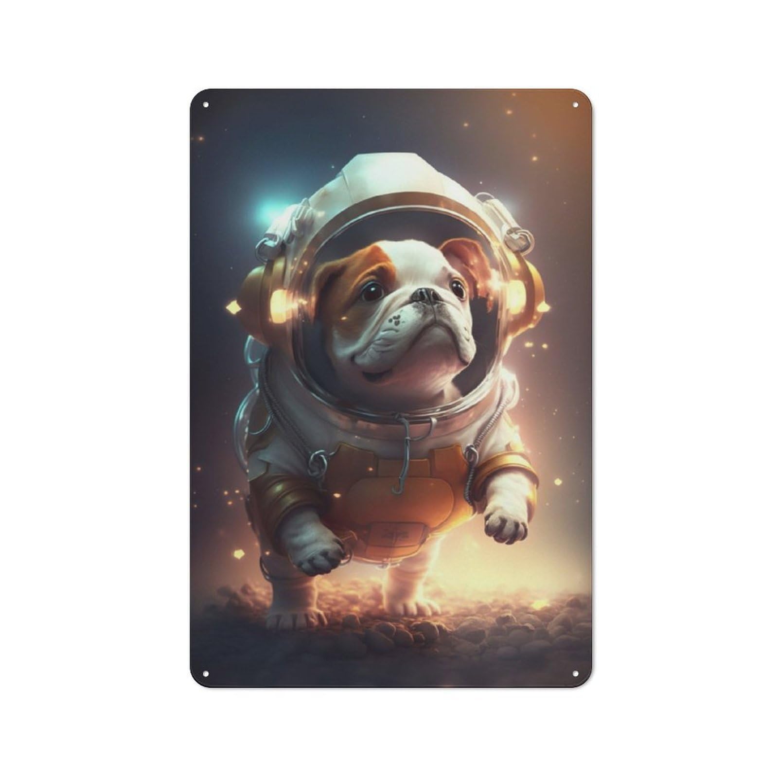 Junmoney Astronaut Space Bulldog Retro-Style Tin Sign 30X20cm For Living Room Or Hallway, For Home Wall Decor Collectors Refreshing A Room In Autumn