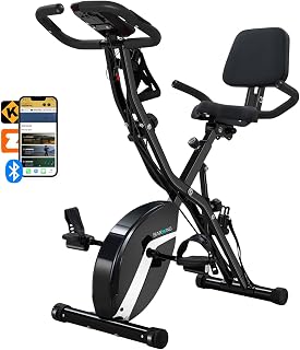 BARWING Stationary Exercise Bike for Home Workout, 5 IN 1 Foldable Indoor Cycling Bike for Seniors, 350LB Capacity, 16-Level Magnetic Resistance, Seat Backrest Adjustments